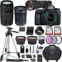 Canon EOS 6D Mark II DSLR Camera w/ 5 Lens Bundle including EF 24-105mm f/3.5-5.6 IS STM + 2.2x Telephoto & 0.43x Aux Wide Angle Lens + 2Pcs 32GB SD + Accessories with Premium Commander Kit (30 Items)
