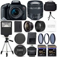 Canon EOS Rebel T7i Digital SLR DSLR Camera + EF-S 18-55mm is STM Lens + 128GB SDHC Memory Card + Flash + 3 Piece Filter Kit + Tripod + Ultimate Starter Bundle