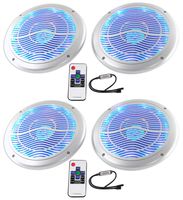(4) Rockville RMC65LS 6.5" 1200w Silver Marine Speakers/Multi Color LED+Remote