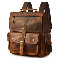 BRASS TACKS Leathercraft Men's Convertible Crazy Horse Genuine Leather Backpack 14"Laptop Steampunk Vintage Travel Daypack