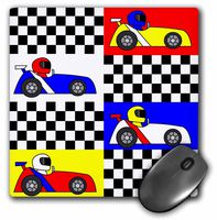 3dRose LLC 8 X 8 X 0.25 Inches Boy Stuff Blue Red Yellow Racecars Checkered Flag Design Mouse Pad (mp_25340_1)