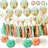 Qian's Party Wild One Birthday Decorations Mint Peach Gold Polka Dot Pom Pom Mint Peach Gold Confetti Balloons for Girl Baby Shower Decorations Peach Mint Bridal Shower Decorations Gold Glitter