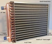 22X25 Water to Air Heat Exchanger~1" Copper Ports w/EZ Install Front Flange