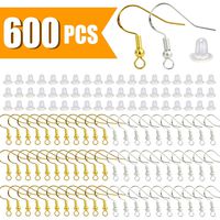 300 Pieces/150 Pairs 925 Hypo-allergenic Earring Hooks with 150 PCS Silver,150 PCS Gold Earring Hooks and 300 PCS Soft Clear Bullet Earring Backs for DIY Making