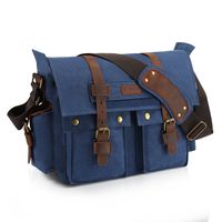 Kattee Unisex's Classic Military Canvas Shoulder Messenger Bag Leather Straps Fit 16" Laptop (Blue)