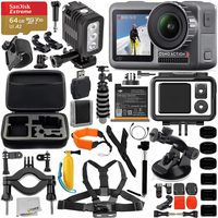 DJI Osmo Action 4K Camera with Underwater LED Light & Deluxe Accessory Bundle - Includes: SanDisk Extreme 64GB microSDHC Memory Card, Carrying Case, Extendable Selfie Stick, Flexible Tripod & More