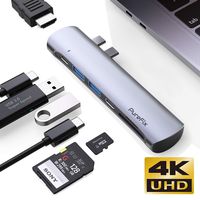 USB C Hub 7-in-1 Adapter Dongle Compatible for Apple MacBook Pro 2019 2018 2017 and MacBook Air 2018 2019, Thunderbolt 3, with 2 USB 3.0 Ports, 4K HDMI, 100W PD, SD/Micro SD Card Reader (Space Grey)