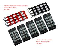Cofufu 5 Pcs Dual Row 4 Position Screw Terminal Strip 600V 25A + 400V 25A 4 Postions Pre Insulated Terminal Barrier Strip Red/Black 10 Pcs