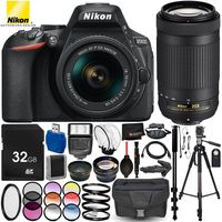 Nikon D5600 DSLR Camera with AF-P 18-55mm VR & 70-300mm G ED Lenses - 22PC Accessory Bundle Includes 3PC Filter Kit + 16GB SD Memory Card + 72" Full-Size Tripod + Digital Slave Flash + More