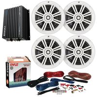 4 x Kicker 41KM604W 6.5" Marine Boat Coaxial White Speakers Combo Bundle With Enrock EKMB500ABT 400W 4-Channel Marine Car Bluetooth Amplifier + Pyle PLMRAKT8 8 Gauge Marine Amplifier Installation Kit
