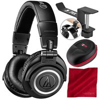 Audio-Technica ATH-M50xBT Wireless Bluetooth Over-Ear Headphones, Black with Xpix HardBody Headphone Case and Accessory Bundle