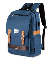 College Vintage Backpack Fashion 15.6" Laptop Rucksack with USB Charging (Navy)