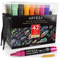 ARTEZA Liquid Chalk Markers, Water-Based 42-Color Pack with 50 Chalkboard Labels and Replaceable Tips for Kids, Adults, Bistros & Restaurants