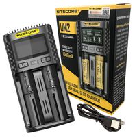 Nitecore UM2 USB Universal 2-Port Smart Charger for Li-Ion/Ni-MH/Ni-Cd/IMR 26650 22650 21700 20700 18650 18490 18350 17670 17500 17335 16340 RCR123 14500 10440 AA AAA AAAA