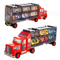 Tuko Car Toys Die Cast Carrier Truck Vehicles Toy for 3-12 Years Old Boy Girl Toy Gift(Includes 6 Alloy Cars,3 Animal Cars,3 Number Cars and Traffic Accessories) (Red)