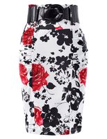 Women Pleated Vintage Skirts Floral Cotton Business Skirts XL, Floral-2