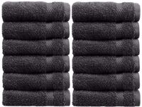 White Classic Luxury Cotton Washcloths - Makeup Removal Face Towel Set | 12 Pack | Black