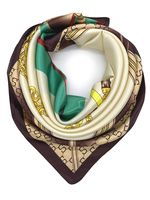 YOUR SMILE Silk Like Scarf Women's Fashion Pattern Large Square Satin Headscarf,Beige&Green