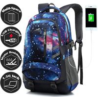 Galaxy Backpack Bookbag for School Student College Business Travel with USB Charging Port Fit Laptop Up to 15.6 Inch Night Light Reflective Anti Theft (Galaxy)