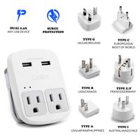 Ceptics World Travel Adapter Kit - 2 USB + 2 US Outlets, Surge Protection, Plug for Europe, UK, China, Australia, Japan - Perfect for Laptop, Cell Phones (Does Not Convert Voltage) (Renewed)