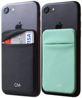 [Two] Stretch Card Sleeves Stick On Wallet for Cell Phone Card Holder Adhesive Sticker ID Credit Card Holder for Back of Phone (Black + Mint)