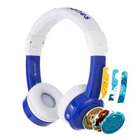 BuddyPhones Inflight, Volume-Limiting Kids Headphones, 3 Volume Settings of 75, 85 and 94 dB, Includes Travel Mode, Perfect for Airplanes, Trains and Cars, Built-in Audio Sharing Cable, Blue