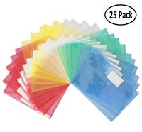 25 Pack Poly Filing Envelope, Wellerly Plastic Clear Document Folder with Label Pocket/Snap Button Closure, US Letter / A4 Size, File Envelopes for School Home Work Office, Set of 25 in 5 Colors