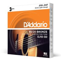D'Addario EJ10 Bronze Acoustic Guitar Strings, Extra Light, 10-47, 3 Sets (EJ10-3D)