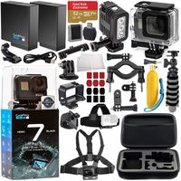 GoPro HERO7 Black Deluxe Bundle Includes: SanDisk Extreme 32GB microSDXC Memory Card + Replacement Battery + Underwater Housing & LED Light + Carrying Case and More