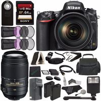 Nikon D750 DSLR Camera with 24-120mm Lens + Nikon AF-S DX NIKKOR 55-300mm f/4.5-5.6G ED VR Lens + Rechargable Battery + Charger + Sony 64GB SDXC Card + HDMI Cable + Remote + Cloth + Flash Bundle
