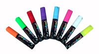 Displays2go Set of 8 Liquid Chalk Wet Erase Markers, 3/8" Flat Tip, Quick Dry, Neon Colors (WNDMKR10MM)