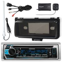 Kenwood KMR-D368BT Marine Boat Audio Bluetooth CD Player Receiver with White Waterproof Protective Cover Bundle Combo with Enrock USB/AUX to RCA Mount Cable + SiriusXM Tuner + 45" Radio Antenna Mast