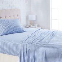 AmazonBasics Lightweight Super Soft Easy Care Microfiber Sheet Set with 16" Deep Pockets - Full, Light Blue Gingham