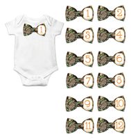 Gift Set of 12 Bowtie Keepsake Photography Monthly Baby Stickers with Tree Camo Camouflage BT008