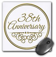 3dRose 38th Anniversary Gift, Gold Text Celebrate Wedding Anniversary - Mouse Pad, 8 by 8" (mp_154480_1)