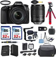 Canon EOS 80D 24.2MP DSLR Digital SLR Camera with EF-S 18-135mm f/3.5-5.6 Image Stabilization USM Lens + 2pc Commander 32GB Memory Cards + LED Light Kit + Deluxe Camera Case + Shotgun Microphone