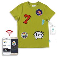 B'zT Washable Tracking Device Sensor Pre-Embedded T-Shirt in Cotton, Bio-Degradable Encasing, Free App Works with Smartphone to Track up to 5 Children Perfect for Travel & Playground.(M, Olive Green)