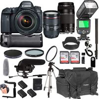 Canon EOS 6D Mark IIWith 24-105mm f/4 L is II USM + 75-300mm III Lenses + 128GB Memory + Canon Camera Bag + Pro Battery Bundle + Power Grip + Microphone + TTL SpeedLight + Pro Filters,(24pc Bundle)