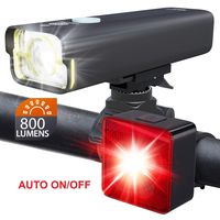 BrightRoad Rechargeable Front 800 & Back 40 Lumens Bicycle Light set, Auto On/Off Tail Light & LED Headlight with 650 ft Visibility, IPX6 Waterproof Bike Lights, Rear Light with Build-In Reflector