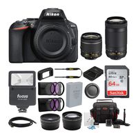 Nikon D5600 24.2MP DSLR Camera with 18-55mm and 70-300mm Lenses Bundled with 64GB SD Card, Filters, and Accessories (9 Items)