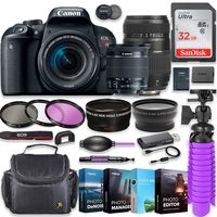 Canon EOS Rebel T7i 24.2MP DSLR Camera with Canon 18-55mm STM Lens & Tamron 70-300mm Di LD Lens Bundle + 32GB SD Memory + HD Filters + Spider Tripod + Professional Bundle with 4 Software Kit