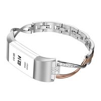 Wearlizer Replacement for Fitbit Charge 2 Bands for Women Metal Bangle/Bracelet/Assesories/Straps/Wrist Band for Fitbit Charge hr 2 Women Small Large (Rose Gold+Silver)