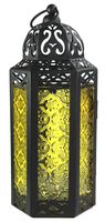 Vela Lanterns Moroccan Style Candle Lantern, Medium, Yellow Glass