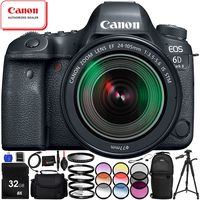 Canon EOS 6D Mark II with EF 24-105mm f/3.5-5.6 is STM Lens - 16PC Accessory Bundle Includes 3 Piece Filter Kit (UV, CPL, FLD) + Sling Backpack + 32GB SD Memory Card + Full-Size 72" Tripod + More