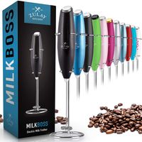 Zulay Metallic Milk Frother Handheld Foam Maker for Lattes - Whisk Drink Mixer for Bulletproof® Coffee, Mini Foamer for Cappuccino, Frappe, Matcha, Hot Chocolate by Milk Boss - Metallic Black
