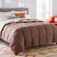 LINENSPA All-Season Reversible Down Alternative Quilted Comforter - Corner Duvet Tabs - Hypoallergenic - Plush Microfiber Fill - Box Stitched - Machine Washable - Sand / Mocha - King
