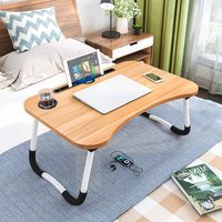 Foldable Laptop Table, CHARMDI Portable Laptop Bed Tray Table Folding Dormitory Table Notebook Stand Reading Holder Breakfast Serving Bed Tray with Tablet Slots & Cup Holder for Bed/Couch/Sofa-Golden