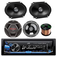 JVC KD-X330BTS AM/FM USB AUX Car Stereo Receiver Bundle Combo With 2x CS-DR6820 300-Watt 6x8" Inch Vehicle Coaxial Speakers + 2x CS-DR620 6.5" Inch 2-Way Audio Speakers + Enrock 50 Feet 16-Gauge Wire