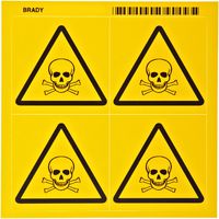 Brady 58578 Pressure Sensitive Vinyl Right-To-Know Pictogram Labels , Black On Yellow,  2 1/4" Height x 2 1/4" Width,  Pictogram "Poison" (4 Per Card,  1 Card per Package)