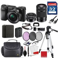 Sony Alpha a6000 Mirrorless Digital Camera (Black) with Sony 16-50mm f/3.5-5.6 OSS Lens (Black) and Sony E 55-210mm f/4.5-6.3 OSS Lens (Black) + Professional Accessory Bundle